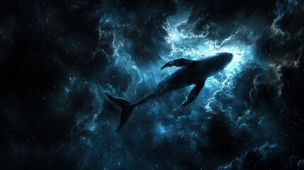 Fototapeta premium Whale swimming in a cosmic nebula.