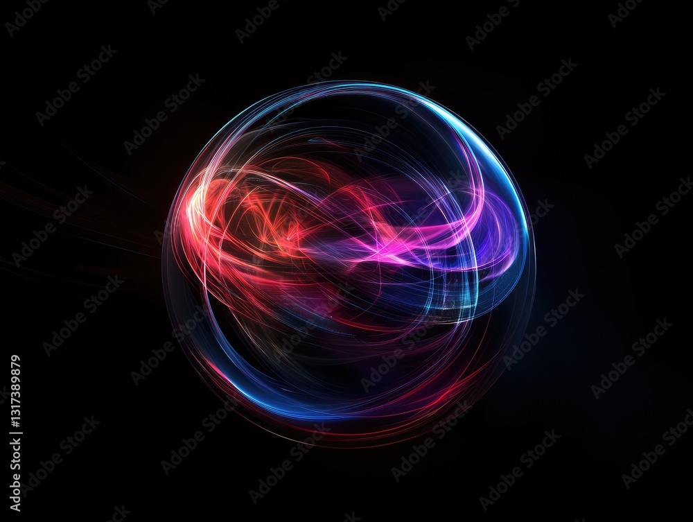 Poster abstract sphere of vibrant light trails swirling in a dynamic pattern