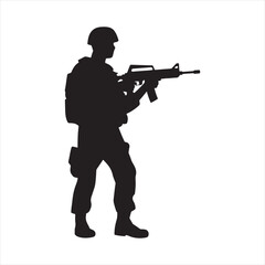 Silhouette of a Soldier Holding an Assault Rifle