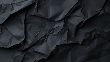 High-resolution image of black crumpled paper background highlighting the texture and creases for creative design use
