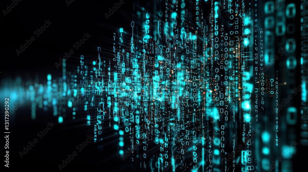 Aufkleber abstract digital data flow visualization in cyan against black background