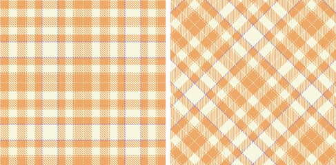 Dark Off White Seamless Tartan with Soft Apricot accents Fabric Design