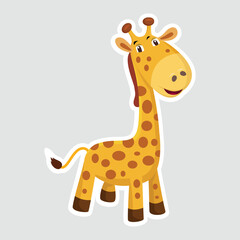 Fototapeta premium Cute Cartoon Giraffe Vector Sticker. Adorable cartoon giraffe sticker with a happy expression. Perfect for kids’ decor, educational materials, and animal-themed designs.