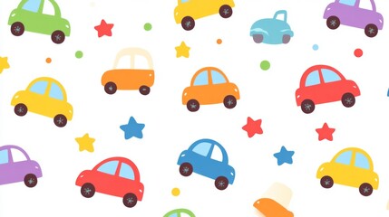 Colorful car pattern with stars and dots for children's room decor or fabric design