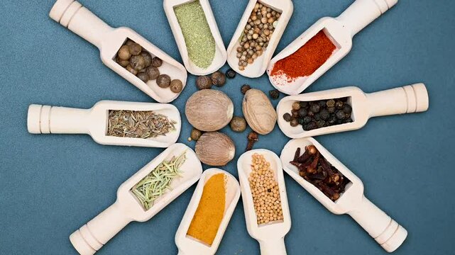 spice mix in wooden spoons