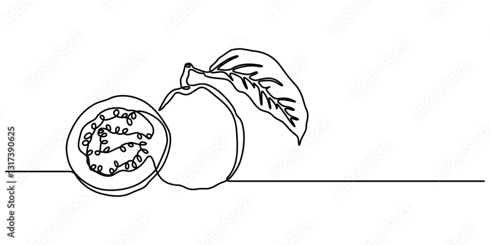 Poster guava one continuous line design. fruits symbol design concept. decorative elements drawn on a white