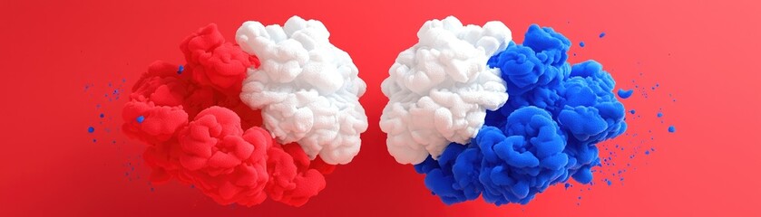 Obraz premium Red, white, blue ink clouds; abstract art