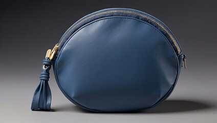 A Blue Round Pouch with a Zipper Indicating Functionality and Style