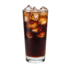Icy cold brew coffee in a tall glass showcasing its dark richness and refreshing taste on a clean white background