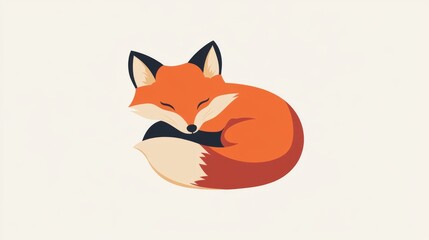 Obraz premium Minimalist sleeping fox illustration for nature and wildlife design