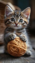 Cute playing yarn kitten frame picture high resolution hd image