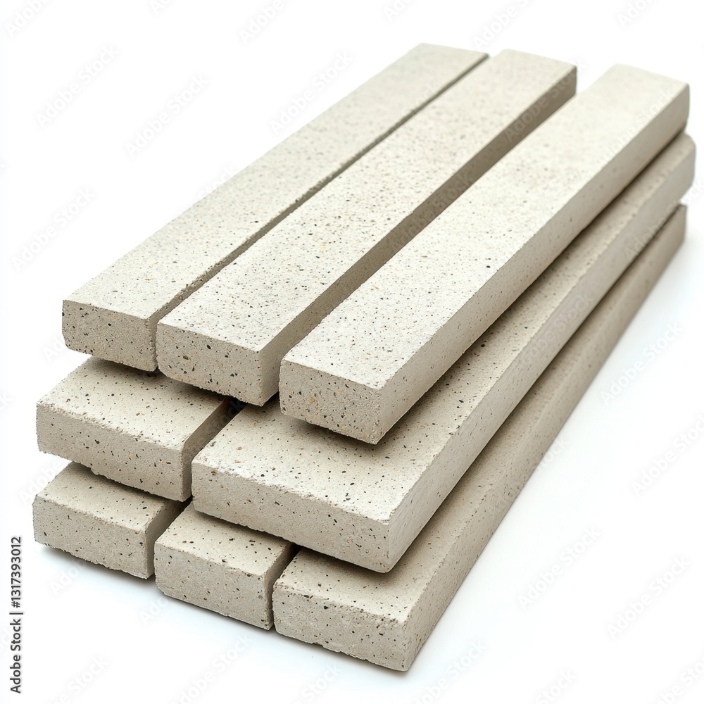 Poster stack of light gray speckled rectangular blocks on white background. clean studio shot.