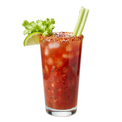 Zesty Bloody Mary cocktail with celery and lime on white background Perfect for bar and beverage concepts