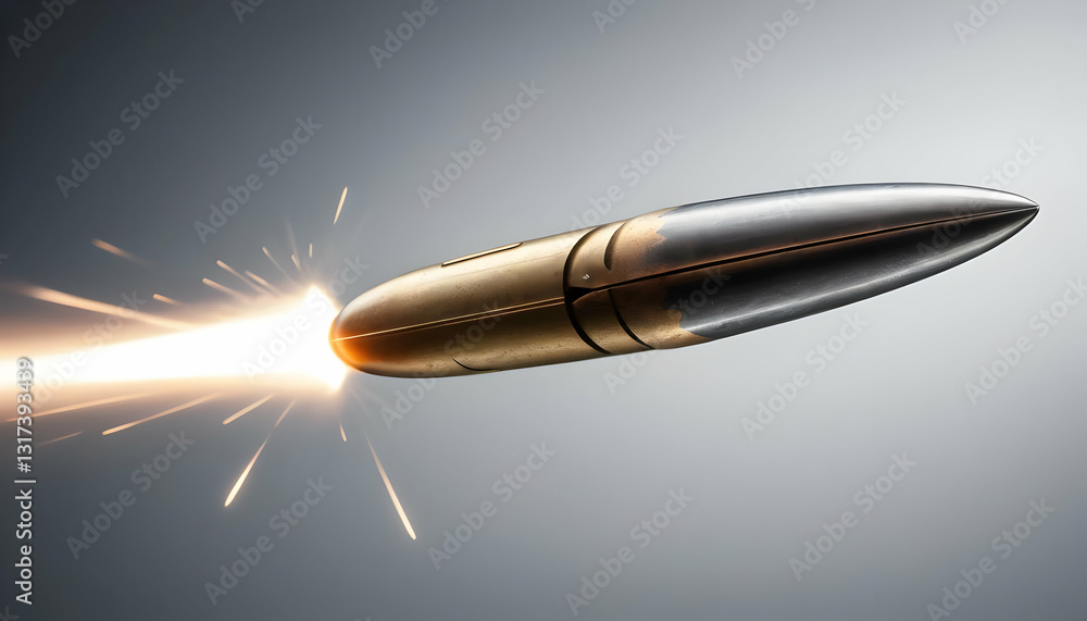 Poster high-speed bullet in motion with sparks and dynamic background