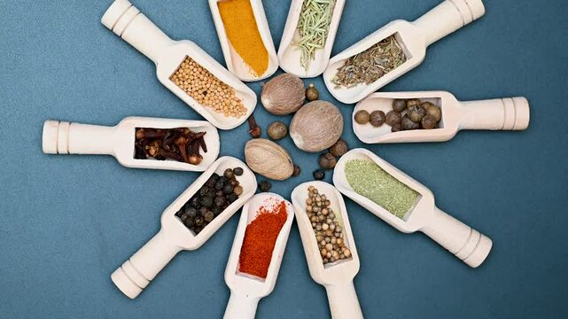spice mix in wooden spoons