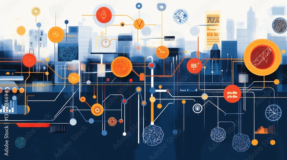 Fototapete Artistic depiction of machine learning business showcasing symbolic pathways interconnected nodes for AIdriven solutions