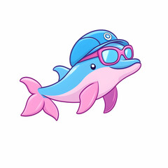 Obraz premium Cute Cartoon Dolphin Wearing Sunglasses and Cap in Bright Colors