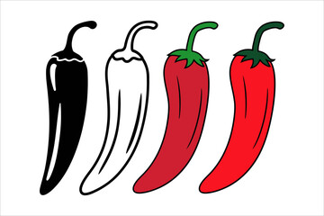 Chili Pepper Vector Set.  Spicy Red Peppers. Hot Food Illustration.