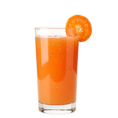 Healthy and vibrant glass of carrot juice with a slice of carrot on the rim radiating freshness and delicious appeal