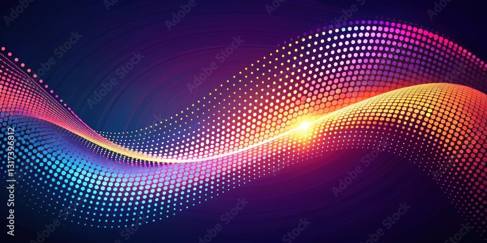 Aufkleber Abstract Colorful Halftone Dot Pattern Wave on a Dark Purple Background