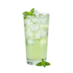 Refreshing cucumber mint lemonade in a frosty glass highlighted by ice cubes exuding freshness and herbal essence