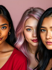 Fototapeta premium Four young women with different skin tones and hair colors AIG51A.