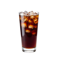 Refreshing cold brew coffee in a tall glass with ice cubes showcasing its rich bold flavor against a clean white backdrop
