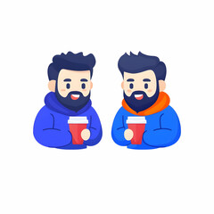 Friendly Male Characters Holding Coffee Cups, Cheerful Expressions