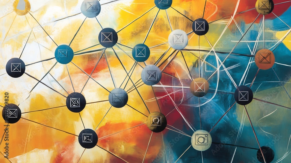Poster Artistic rendering of stakeholder theory emphasizing symbolic node geometric patterns representing accountability