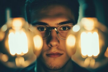 A person inspecting multiple light bulbs, potentially for functionality or quality