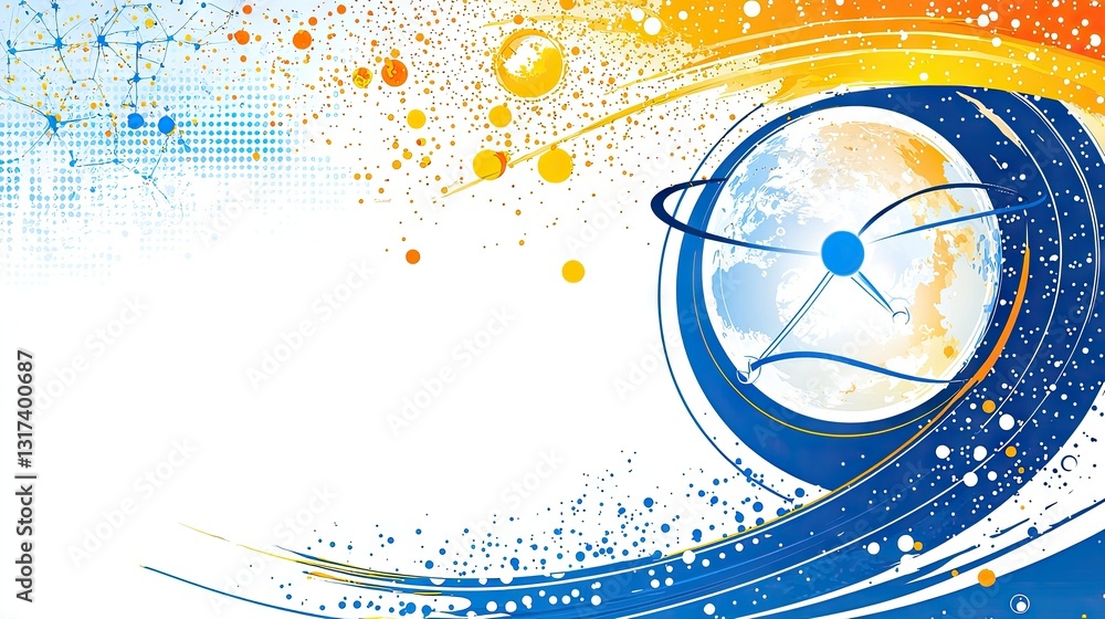 Poster global network connection, swirling design, abstract background; website header