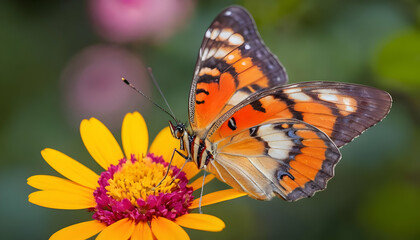 Obraz premium Vibrant Butterfly Perched on Bright Yellow Flower in Nature Scene