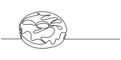 Single one line drawing fresh donuts. World food day concept. Continuous line draw design graphic vector illustration, Abstract dessert sweet donut with frosting, donut icon logo. Sweet sugar icing. 