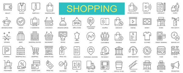 Shopping and Retail Icon Set || Line Art Collection for E-commerce and Stores
 | Thin Line Vector Pack