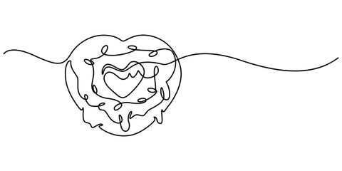 Single one line drawing fresh donuts. World food day concept. Continuous line draw design graphic vector illustration, Abstract dessert sweet donut with frosting, donut icon logo. Sweet sugar icing. 