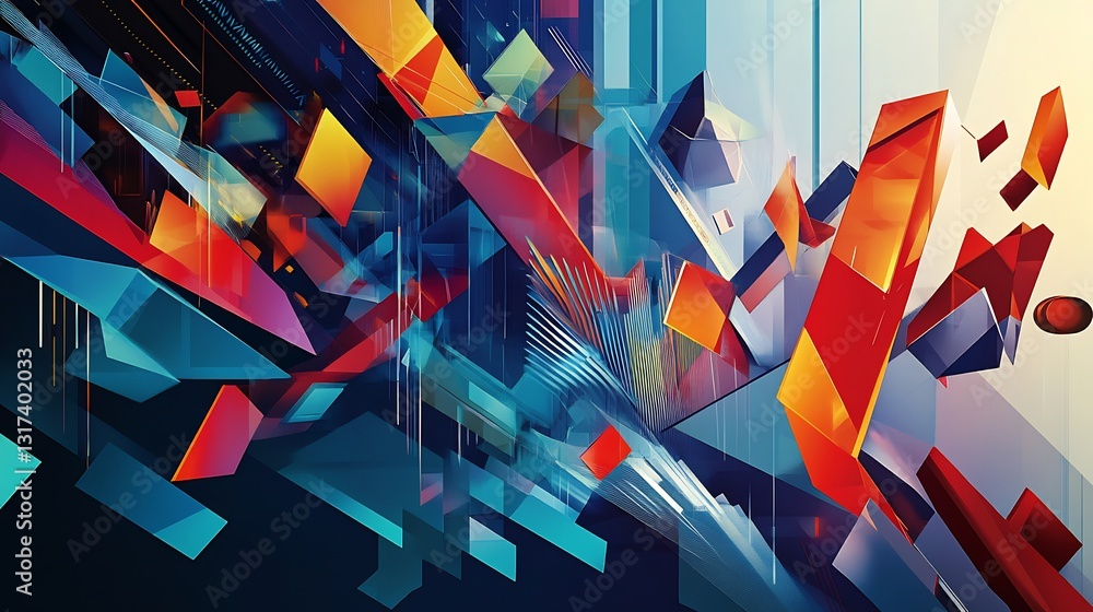 Poster artistic representation of investment banking dynamic geometric form symbolizing merger acquisition 