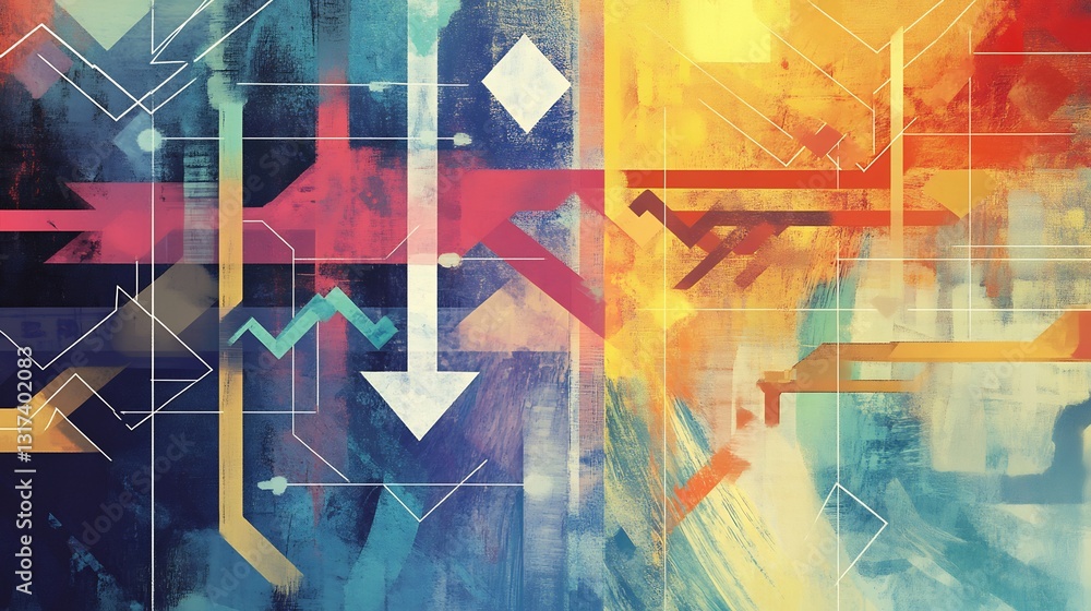 Poster Artistic representation of risk assessment featuring symbolic arrow geometric nodes highlighting risk mitigation strategies