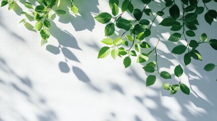 Abstract natural tree leaves shadow on white wall background 