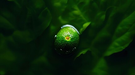 Avocado in Deep Green Leaves