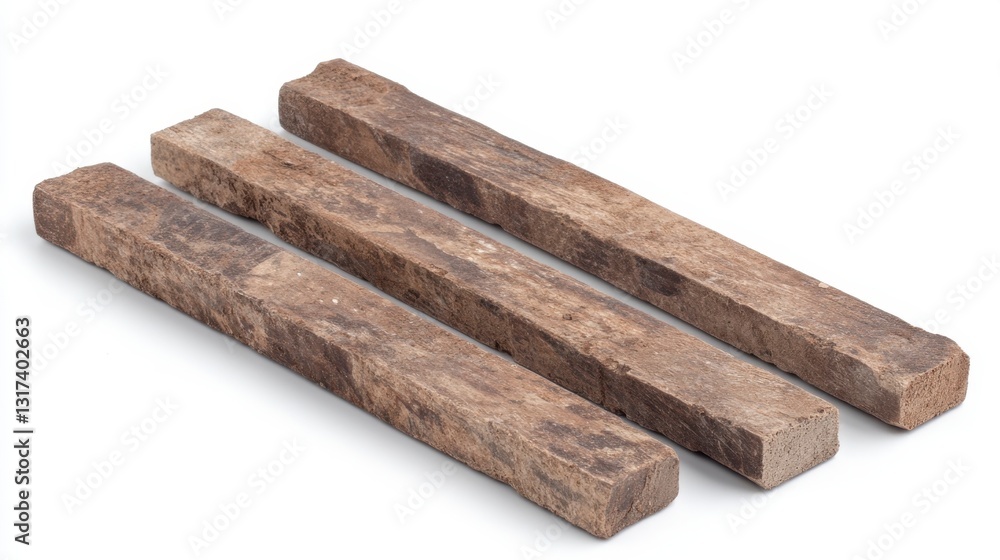 Poster three brown rectangular stone tiles arranged on a white background. the tiles have a rough texture a