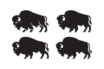 Bison Silhouette Icons Black Vector Buffalo Animal Set