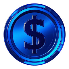 Obraz premium Blue Dollar Coin Isolated on Transparent White Background – Currency, Money, Finance Icon PNG