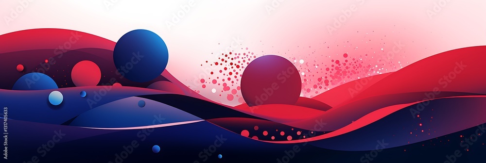 Poster abstract fluid art: a dynamic composition of swirling, flowing shapes in red and blue creates a sens