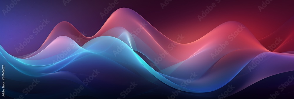 Poster dynamic waves of color: vibrant waves of luminous blue, purple, and red cascade across the canvas, t