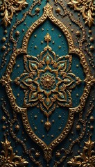 Golden mandala pattern, rich textures, subtle Islamic design elements , backdrop, ornate, mandala