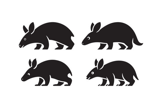 Aardvark Silhouette Icons Black Animal Vector Set