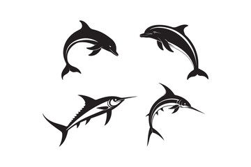 Dolphin and Marlin Silhouette Vector Art Marine Wildlife Illustration