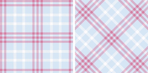 Deep Light Blue Grey Seamless Tartan with Pale Muted Pink accents Fabric Design