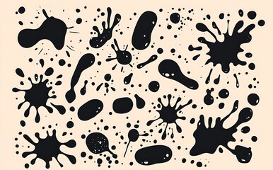 Fototapeta premium Black vector water or paint splashes and drops set, isolated on a white background