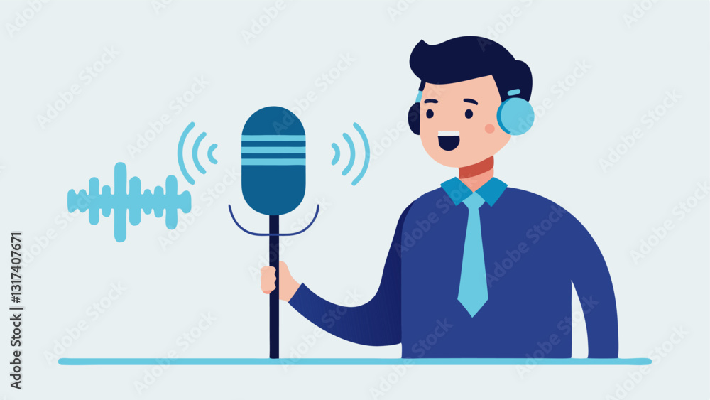 Poster microphone and waves a professional voiceover artist speaking into a microphone with sound waves ema